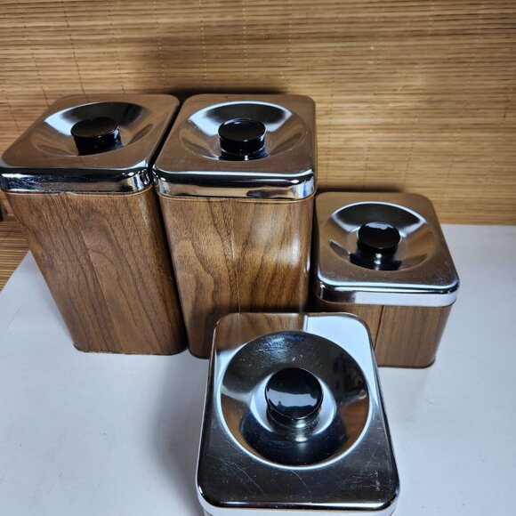 The Queen Line Tin Canister Set of 4 Brown Containers by A.R. Lite Mid Century - Picture 7 of 11